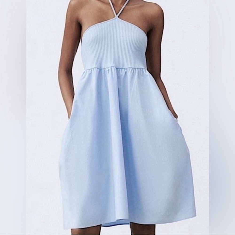 Zara Blue Halter Baby Doll Dress